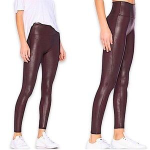 Spanx Faux Leather Sculpting Shaping Smoothing Leggings Wine Burgundy - Sz S